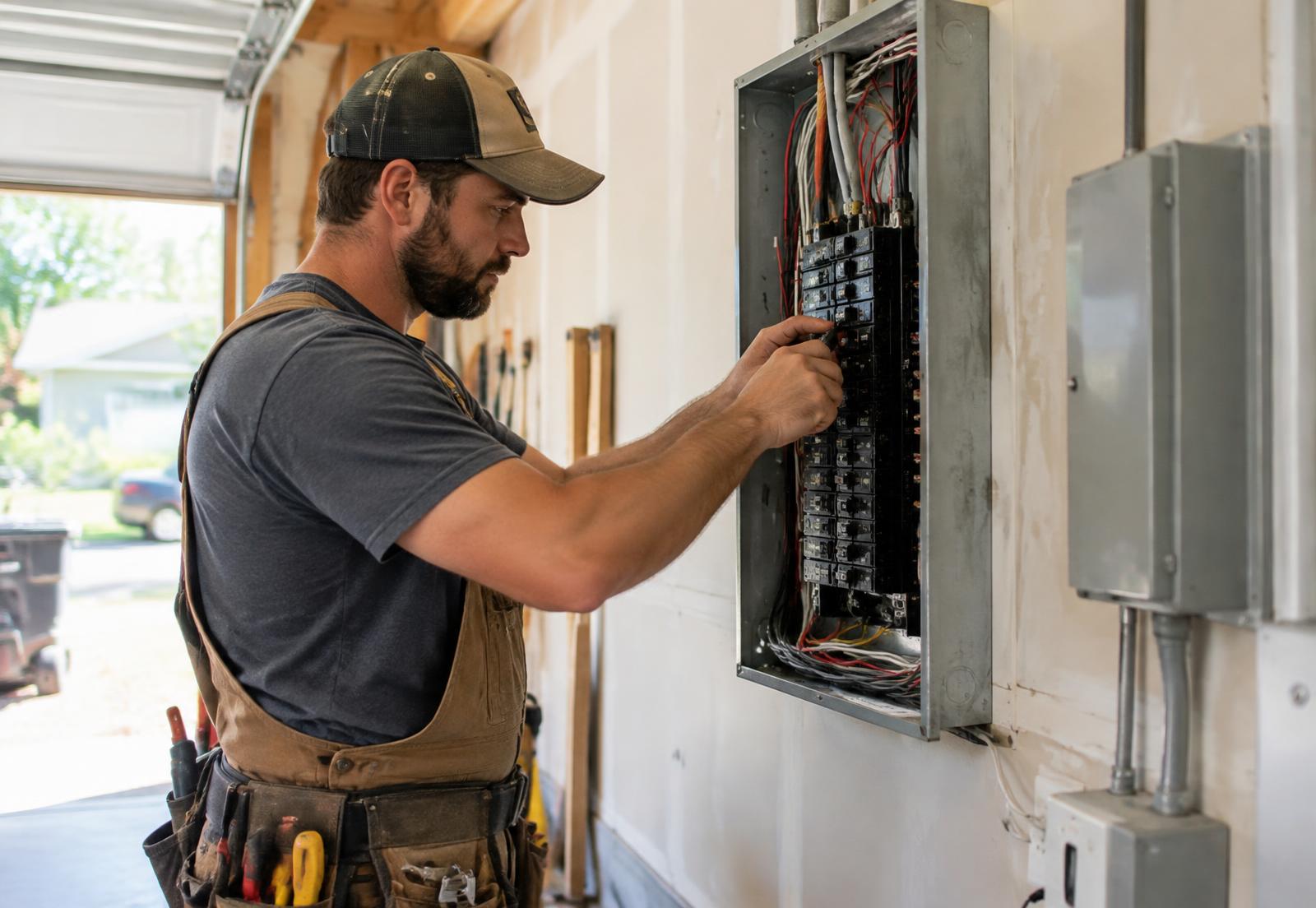 Electrician working on a residential panel